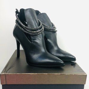 Black Rhinestone Accent High Heel Anklle Boots